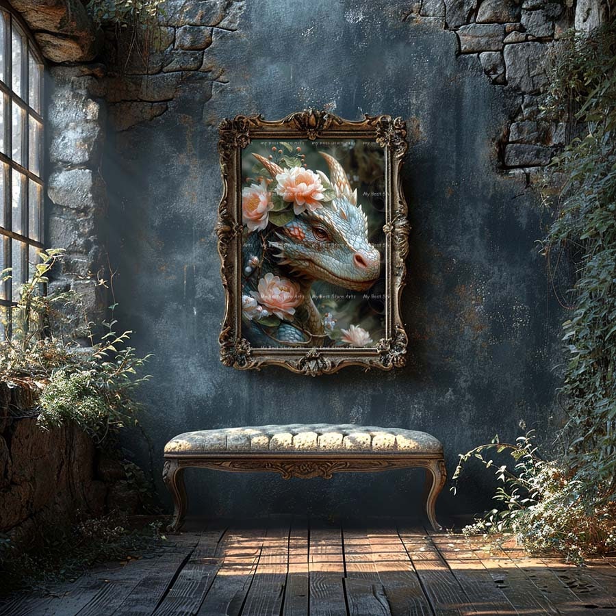 Mystical Ice Blue Dragon Art Print - Gothic Fantasy Wall Decor ...