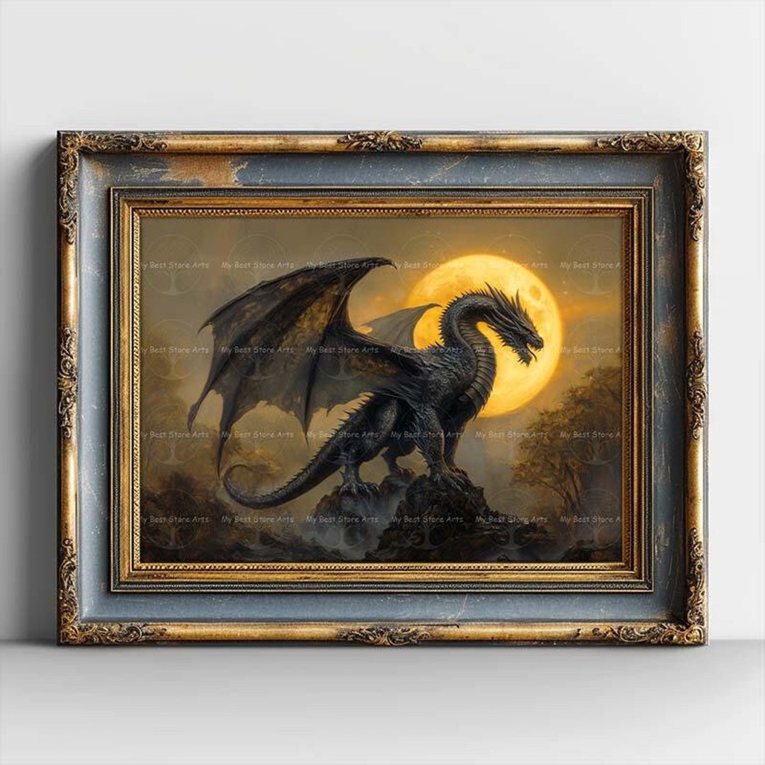 Dragon Moon Art Print - Fantasy Poster, Gothic Dark Academia Picture ...