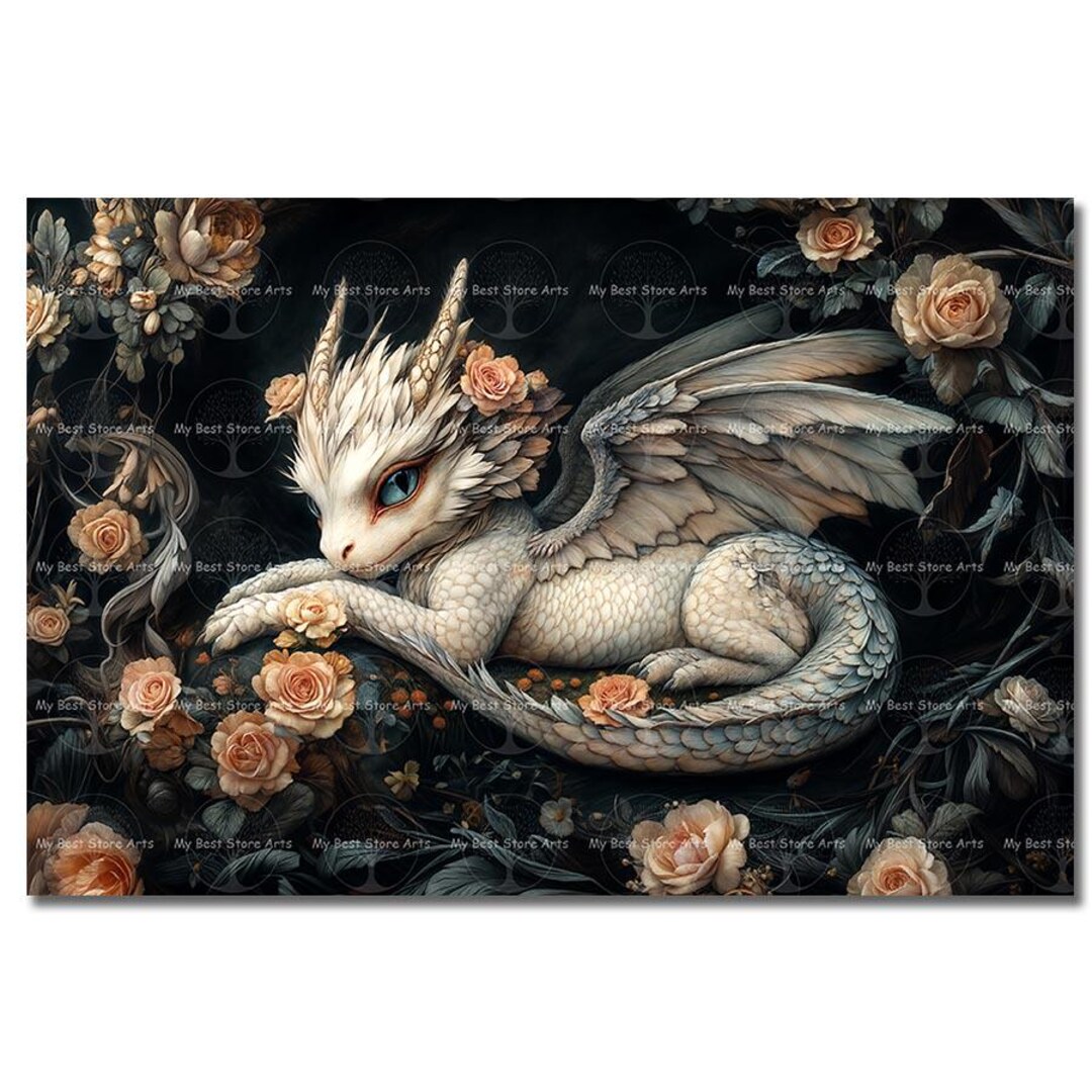 Cute Baby Dragon Art Print - Fantasy Decor, Moody Poster, Folklore ...