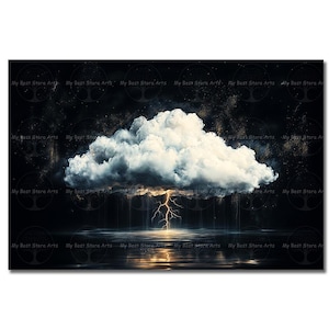 Lightning Cloud Art Print - Moody Wall Decor, Fantasy Poster, Gothic Wall Art, Storm Cloud Decor, Night Sky Picture, Weather Themed Art