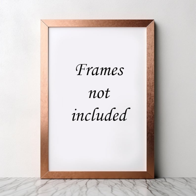 May include: A copper-colored picture frame with a white mat and the text "Frames not included" printed in black.