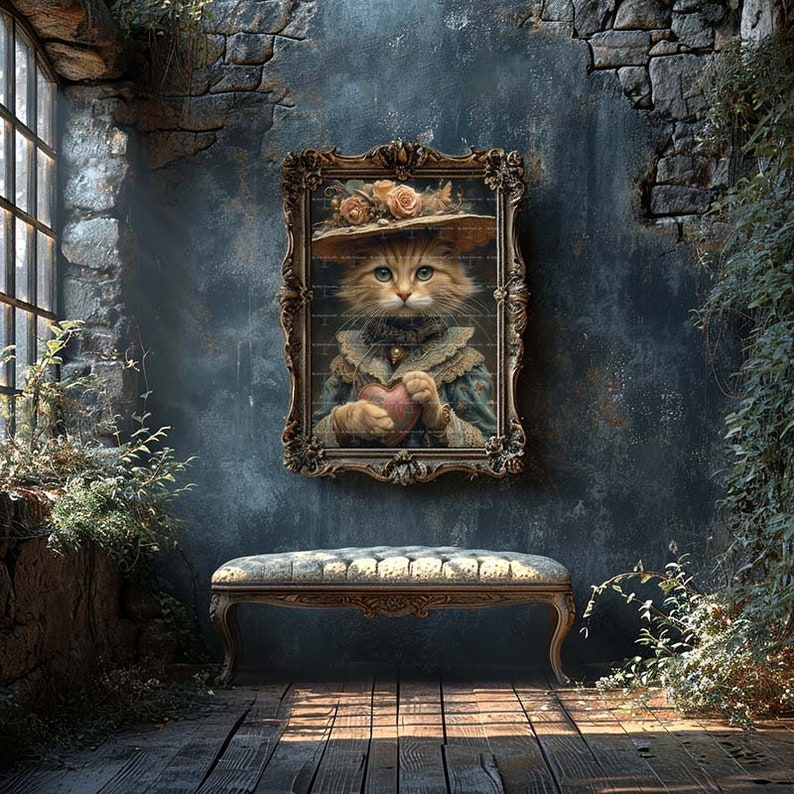 Valentines Cat Art Print - Whimsical Cottagecore Poster, Cute Animal Wall Decor, Fantasy Victorian Picture image 4