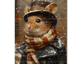 Winter Mouse Art Print - Fantasy Poster, Cottagecore Decor, Victorian Animal Portrait, Cute Whimsical Wildlife Picture