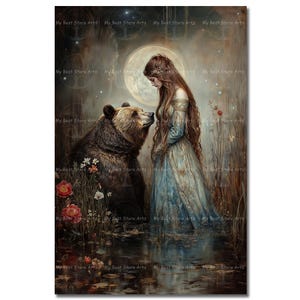 Mystical Artio Art Print - Celtic Goddess Bear Shapeshifter Wall Decor, Cottagecore Pagan Poster, Esoteric Deity Picture, Gothic Art