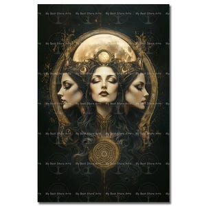 Hecate Triple Moon Art Print - Gothic Picture, Witch Decor, Wheel of Hekate Pagan Poster, Witchcraft Greek Goddess, Moody Mystical