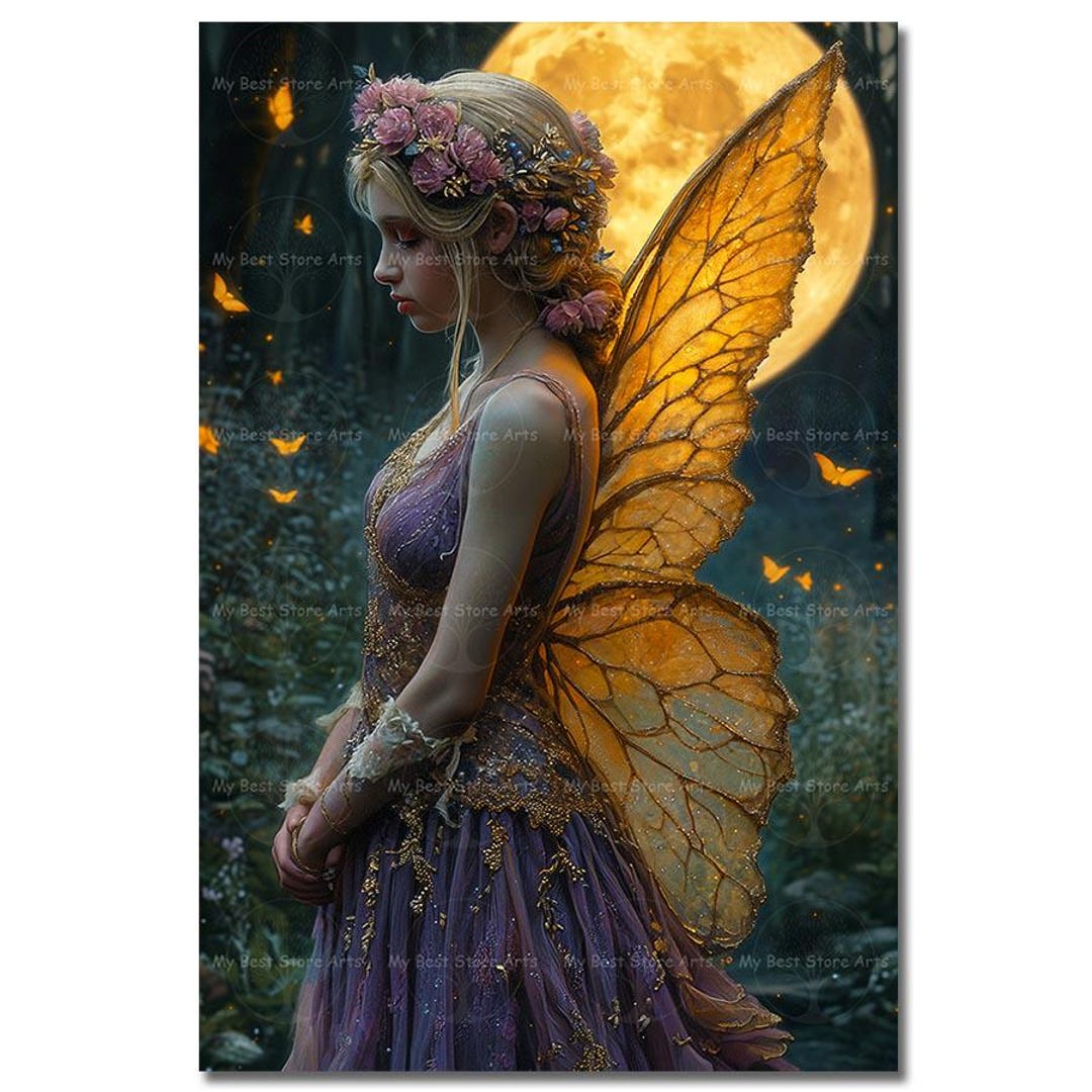 Moon Fairy Art Print - Fantasy Wall Decor, Gothic Cottagecore Poster ...