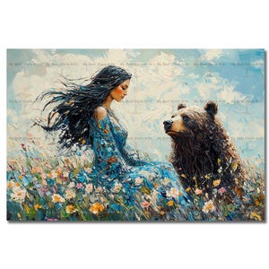 Artio Celtic Goddess Art Print - Bear Shapeshifter Wall Decor, Cute Cottagecore Pagan Poster, Esoteric Deity Picture, Whimsical Art