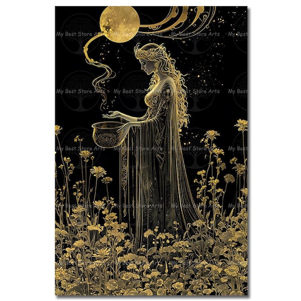 Ceridwen Art Print - Celtic Welsh Goddess, Witchy Gothic Wall Decor, Wiccan Dark Academia Pagan Poster, Deity Esoteric