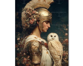 Mystical Athena Luster Art Print - Greek Goddess of War & Wisdom Wall Decor, Warrior Woman Poster, Greek Pagan Altar Decor
