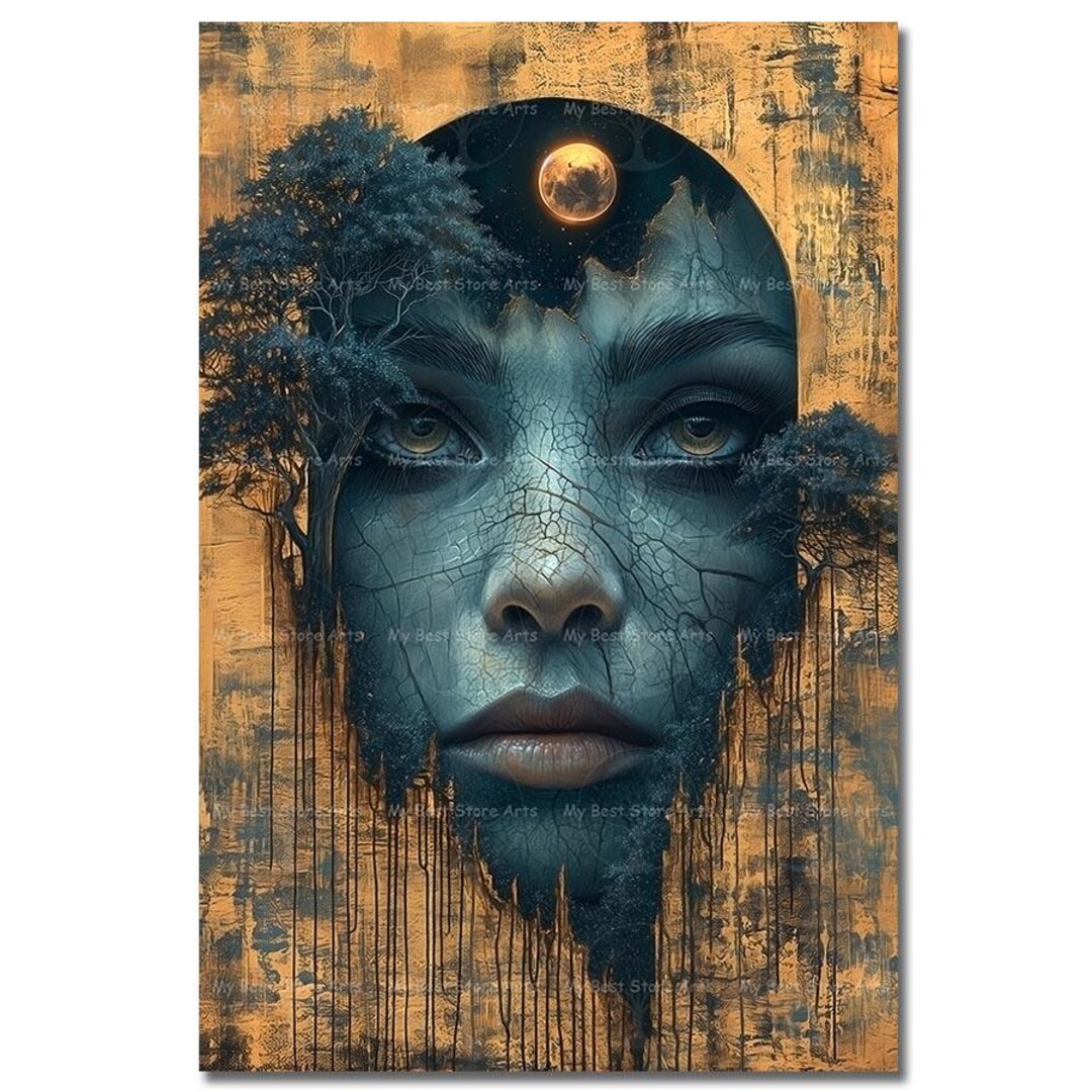 Witchy Nature Goddess Art Print - Moody Fantasy Surreal Wall Decor ...