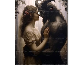 Dark Romance Art Print - Gothic Witchy Picture, Demon Wall Decor, Dark Academia Fantasy Poster