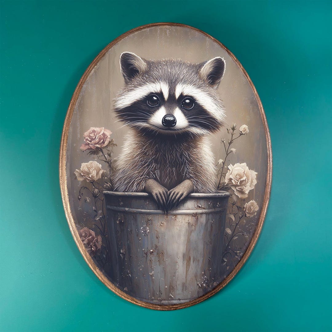 Cute Raccoon Wooden Decor | Cottagecore Wood Plaque | Whimsical ...