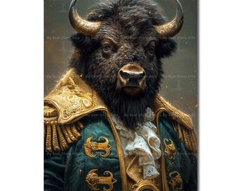 Buffalo General Art Print - Victorian Bison Wall Decor, Animal Poster, Gothic Fantasy Picture