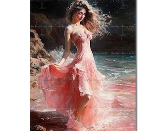 Aphrodite Art Print - Greek Goddess Love Beauty, Mystical Gothic Venus Picture, Pink Ocean Wall Decor, Celestial Pagan Poster