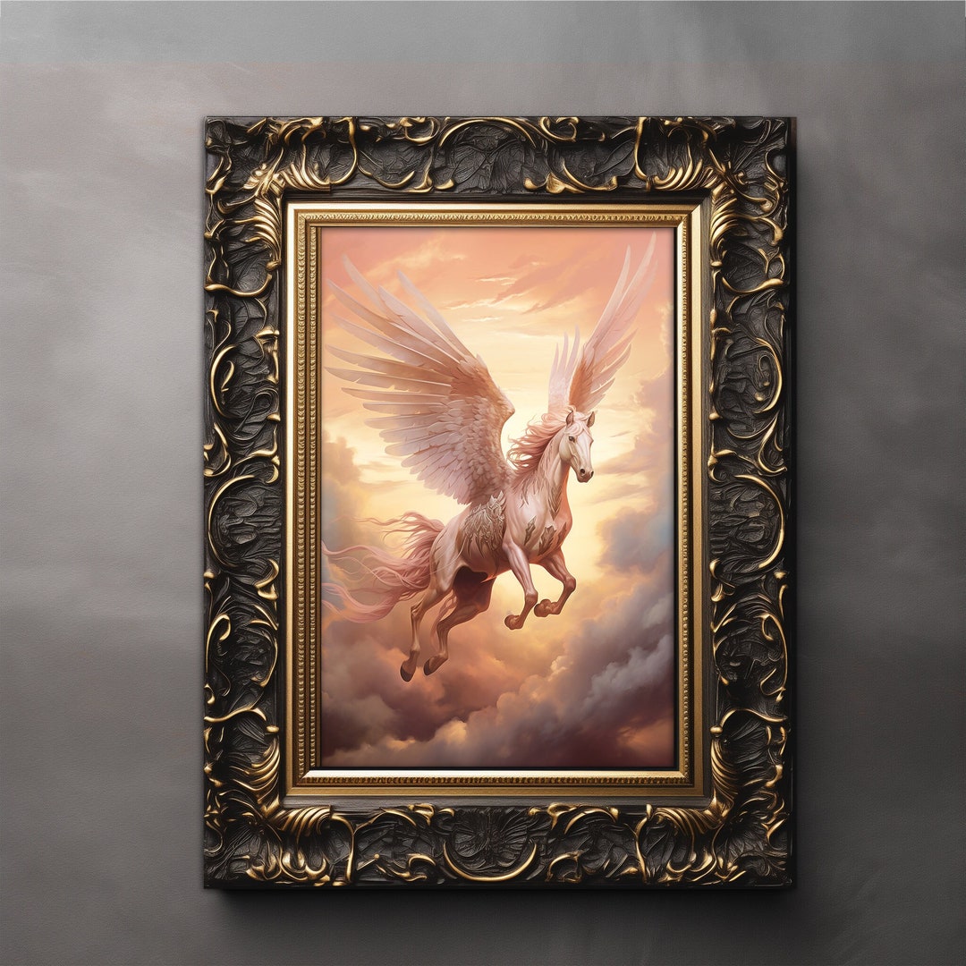 Light Pink Pegasus Art Print Celestial Fantasy Poster, Heavenly Horse ...