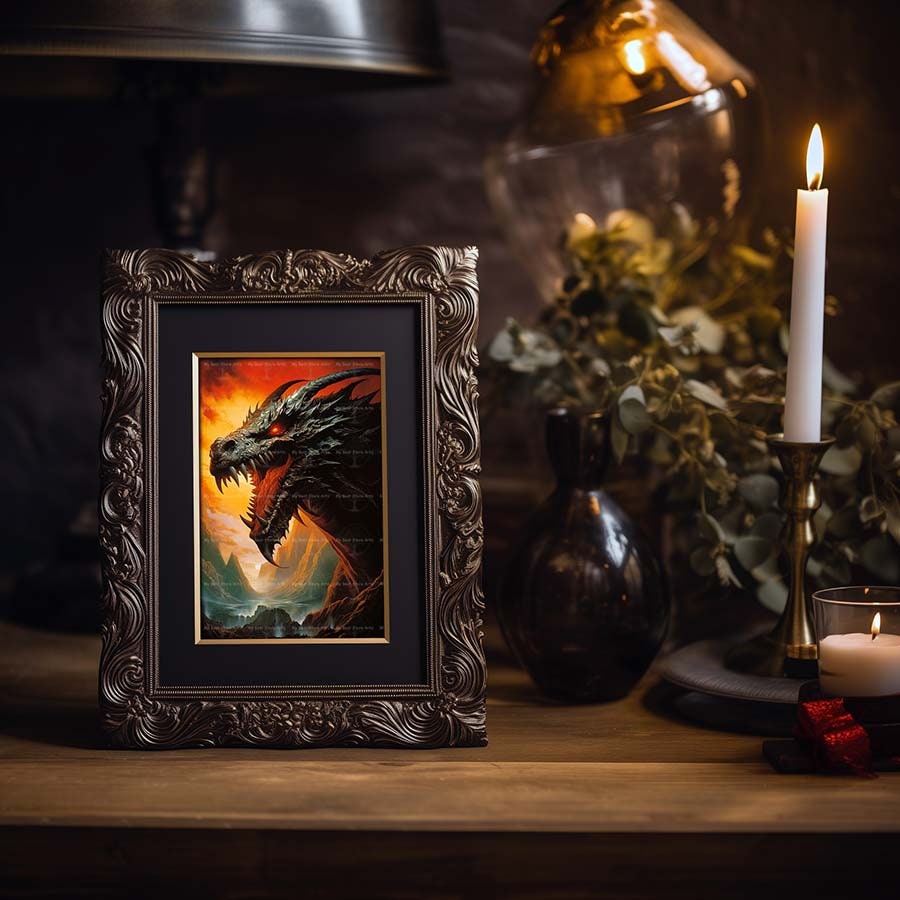 Black Dragon Art Print - Fantasy Wall Decor, Mythical Creature Poster ...