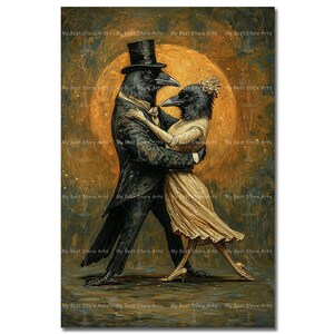 Dancing Crows Art Print - Gothic Fantasy Wall Decor, Funny Animal Picture, Cute Moody Poster, Whimsical Valentine's Day Gift