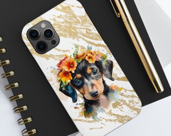 Watercolor Dachshund Phone Case Dachshund Puppy Tough Phone Cases Purple Dachshund Phone Tricolor Piebald Dachshund Case Gift for Dog Mom