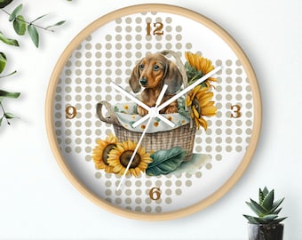 Dachshund Wall Clock Dog Clock Dachshund Lover Clock Sunflower Country Kitchen Dachshund Puppy Doxie Gift Sausage Dog Gift I love Dachshund