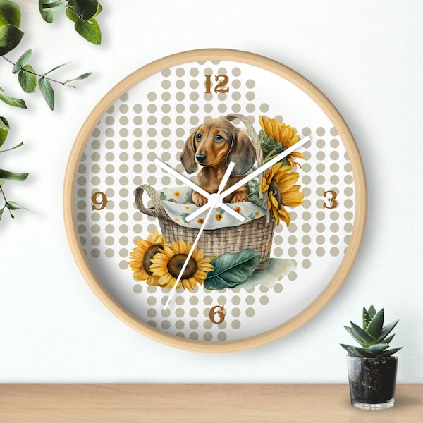 Dachshund Wall Clock Dog Clock Dachshund Lover Clock Sunflower Country Kitchen Dachshund Puppy Doxie Gift Sausage Dog Gift I love Dachshund