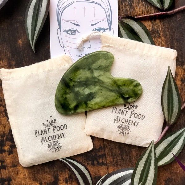 Jade Gua Sha Facial Lymphatic Drainage| Smooth Fine Lines | Reduce Inflammation| Tone and Tighten Face| Shape Jawline and Glowing Skin