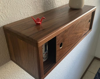 Solid Walnut Mid Century Modern Sliding Doors Cabinet, Vanity Cabinet, Storage Shelf