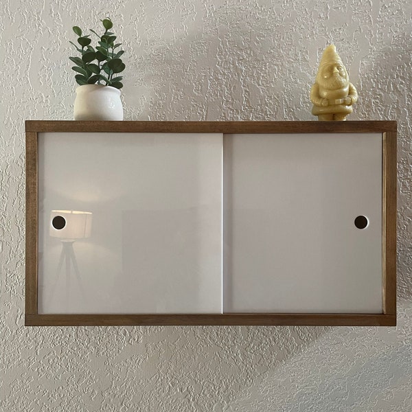 Minimalistic Floating Shelf with Acrylic Sliding Doors