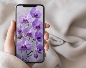 Orchid Smartphone Wallpaper: Purple Floral Design (Digital Download)