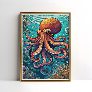 Modern Octopus Print: Marine Life Illustration, Ocean Decor (Digital Download)