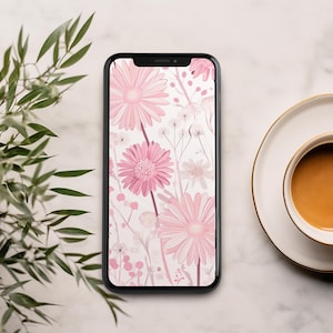 Pink Pastel Daisy Floral Phone Wallpaper Digital Download Lock Screen Background for iPhone & Android