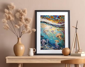 Lebendige Qualle Druck: Ocean Marine Art, Strandhaus Dekor (Digitaler Download)