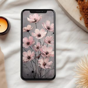 Fondo de pantalla de elegancia floral etérea rosa: descarga digital para pantalla de bloqueo, hermoso diseño floral, fondo de pantalla para teléfono, decoración estética
