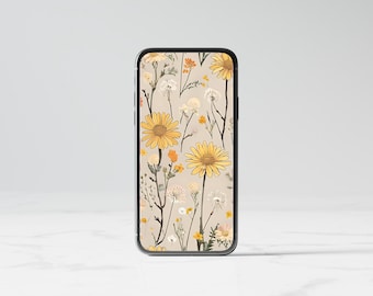 Neutral Daisy Floral Phone Wallpaper Digital Download Lock Screen Background for iPhone & Android