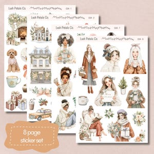 Sweet Pastel Christmas Sticker Sheet Pack, Cozy Winter Holiday Stickers, Cottagecore Aesthetic for Art Journaling, Seasonal Planner Décor