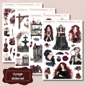 Bloody Gothic Fantasy Sticker Sheets, Fantasy scrapbooking planner, card making, papercraft, junk journal, Magical Goddess aesthetic sticker