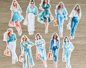 Spring Girl in Blue Sticker Set of 10, Die Cut Stickers, Scrapbooking, Carding Making, Art Journaling, Papercraft,Junk Journal Deco Stickers