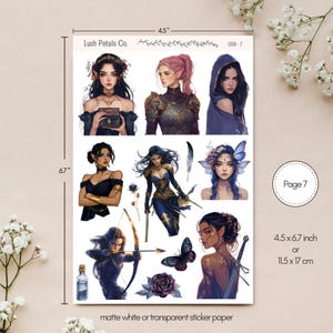 Fae Court Sticker Sheets, Dark Romantasy Stickers, art journal décor, Booktok Journal Planner Scrapbook Decor, Fantasy Celestial Masquerade Sheet 7