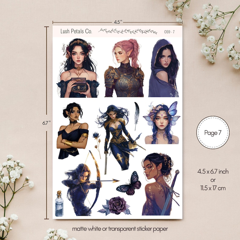 Fae Court Sticker Sheets, Dark Romantasy Stickers, art journal décor, Booktok Journal Planner Scrapbook Decor, Fantasy Celestial Masquerade Sheet 7