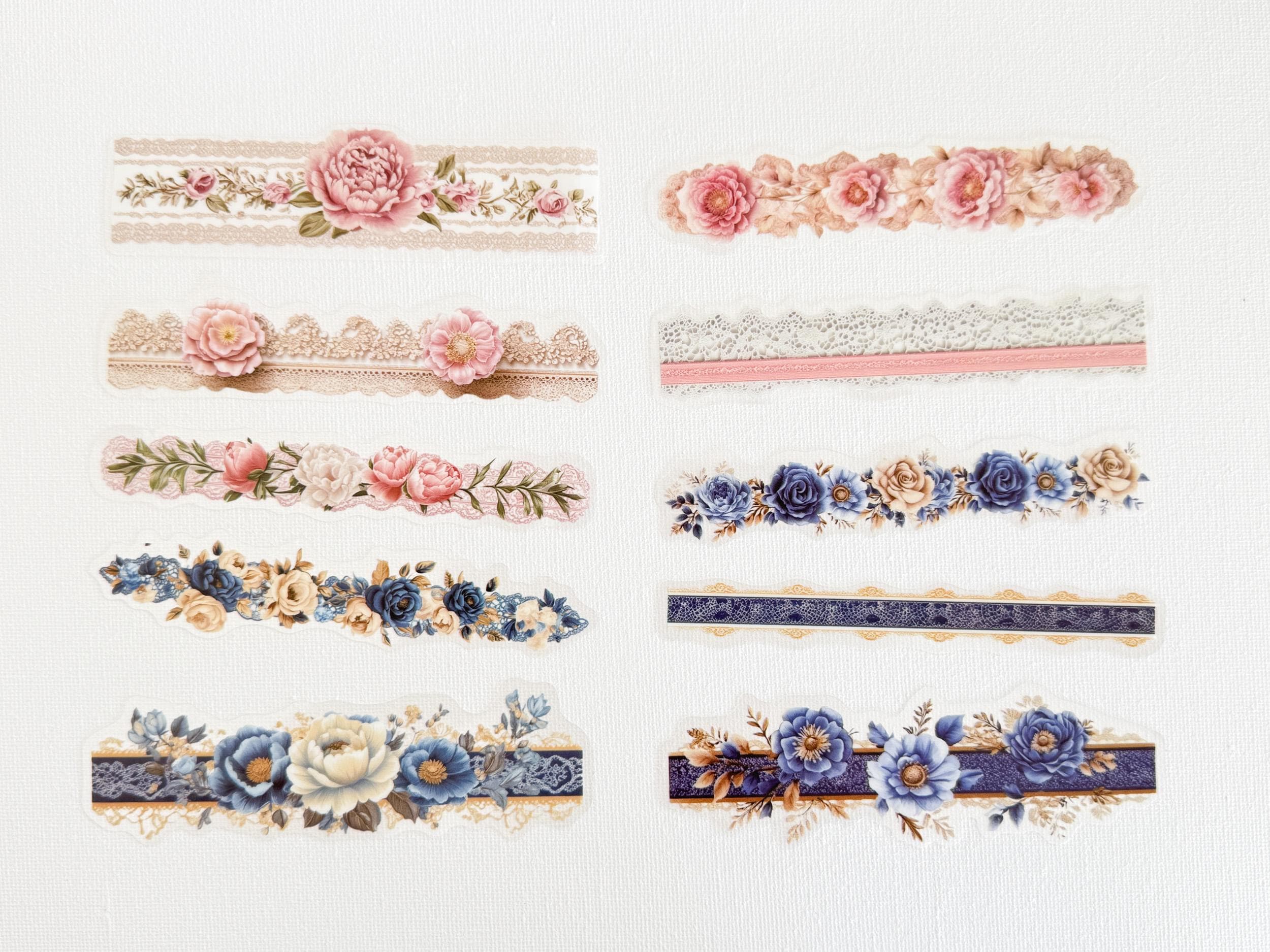 Elegant Floral Border Sticker Set of 10, Matte PET, Scrapbooking Decals ...