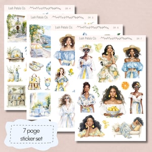 Mediterran Bliss Sticker Pack für Planer, Kalender Bullet Journal, Scrapbooking, Kartenherstellung, Papierbastel, Junk Journal, ästhetischer Aufkleber