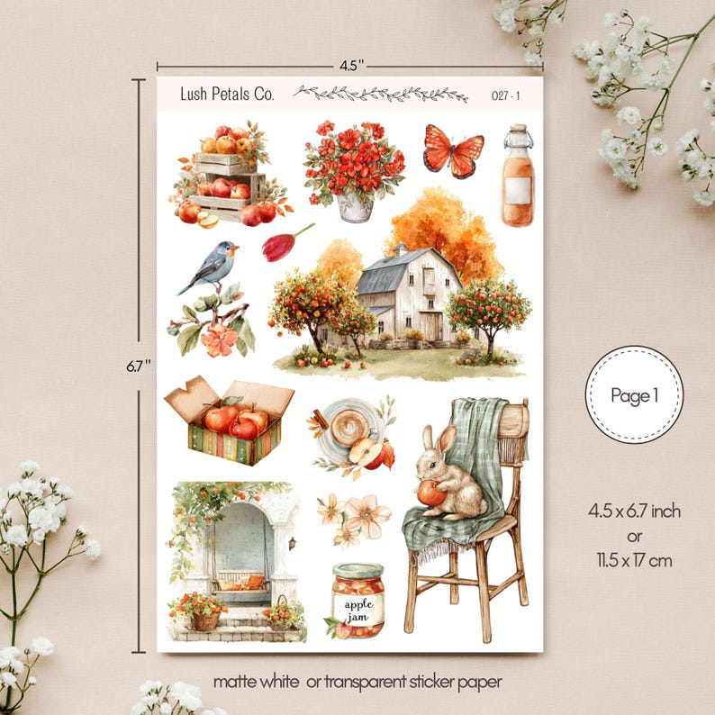 Fall Apple Harvest Sticker Sheets for Planners, Bullet Journal ...