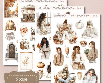 Cozy Fall Days Sticker Sheets for planners, bullet journal, scrapbooking, card making, papercraft, junk journal, aesthetic sticker, neutral
