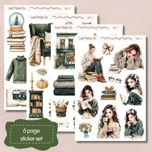 Falling for Books Sticker Pack, Cozy Fall Bookworm Stickers, Autumn Cottagecore Aesthetic for Journaling, Art Journaling & Planner Décor