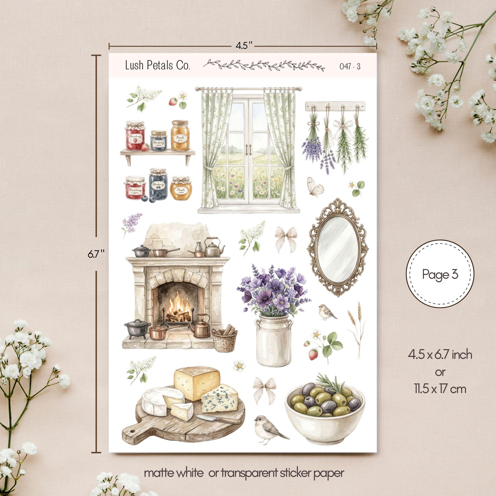 Soft Cottage Days Sticker Sheets, Scrapbooking Planner Stickers, Bullet ...