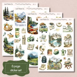 Feuilles d'autocollants de voyage en montagne pour agendas, bullet journal calendrier, scrapbooking, fabrication de cartes, créations en papier, journal de bordel, autocollant esthétique