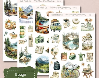 Mountain Travel Sticker Sheets for planners, calendar bullet journal, scrapbooking, card making, papercraft, junk journal, aesthetic sticker