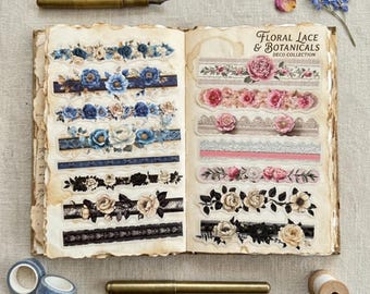 Elegant Floral Border Sticker Set of 15, Matte PET, Scrapbooking Decals, Art Journaling, Papercraft, Junk Journal Deco Stickers, Stationary