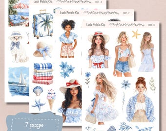 Coastal Daydreams Sticker Sheets for planners, calendar bullet journal, scrapbooking, card making, papercraft,junk journal,aesthetic sticker