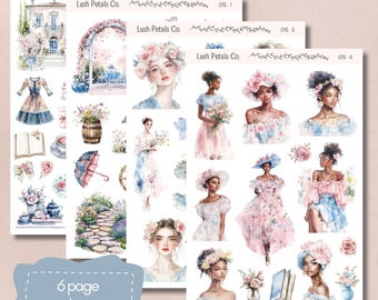 Romantic Garden Sticker Sheets for planners, calendar bullet journal, scrapbooking, card making, papercraft, junk journal, aesthetic sticker