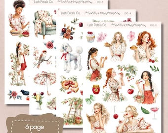 Sweet Cherry Summer Sticker Sheets for planners, calendar bullet journal,scrapbooking,card making, papercraft,junk journal,aesthetic sticker